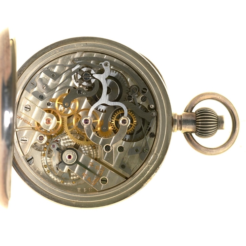 67 - A SWISS SILVER CHRONOGRAPH POCKET WATCH No 43464, the bright finished movement marked 342-414, with ... 