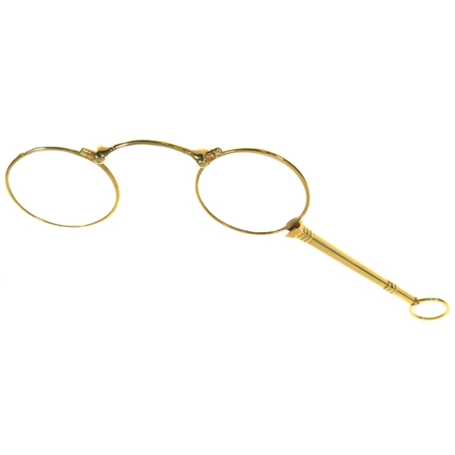 74 - A 9CT GOLD LORGNETTE, C1900 11.5cm l, import marked, EB incuse, London 1927, 23g