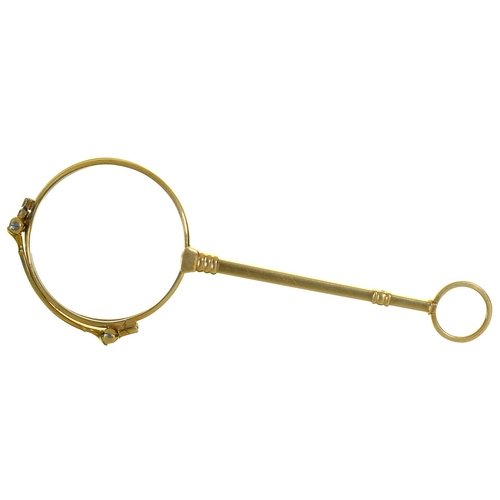 74 - A 9CT GOLD LORGNETTE, C1900 11.5cm l, import marked, EB incuse, London 1927, 23g