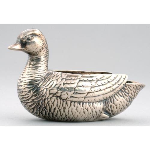 99A - A VICTORIAN SILVER DUCK NOVELTY SAUCE BOAT  11.5cm l, by C T & G Fox, London 1867, 3ozs 4dwts... 