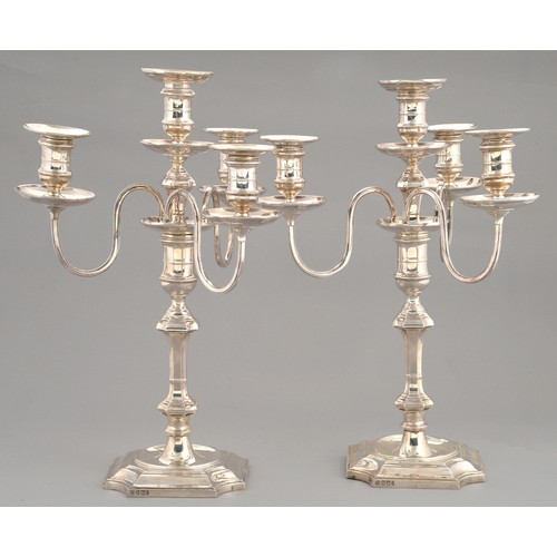 101 - A PAIR OF VICTORIAN SILVER CANDELABRA of four lights, 39cm h, by Hawksworth, Eyre & Co Ltd, Shef... 