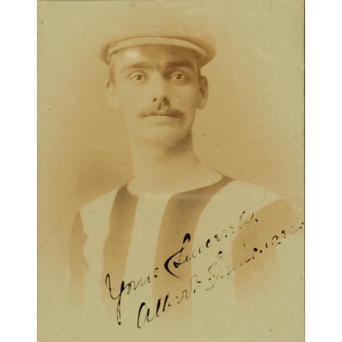 845 - ALBERT IREMONGER (1884-1958)  PHOTOGRAPH SIGNED  bust length in cap and Notts County FC shirt, signe... 