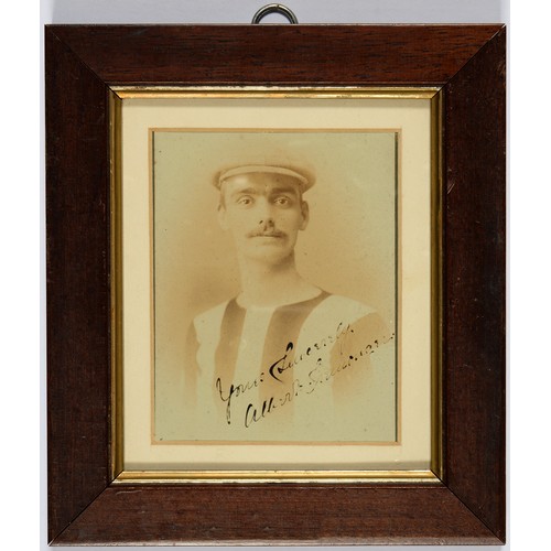 845 - ALBERT IREMONGER (1884-1958)  PHOTOGRAPH SIGNED  bust length in cap and Notts County FC shirt, signe... 