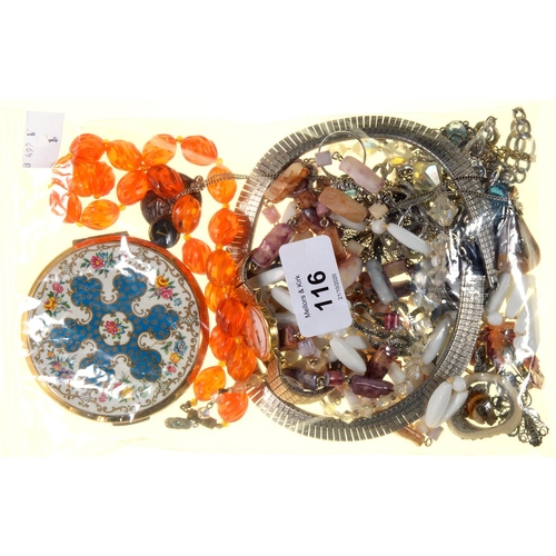 116 - MISCELLANEOUS COSTUME JEWELLERY TO INCLUDE A&nbsp;STRATTON COMPACT AND A SILVER ST. CHRISTOPHER PEND... 