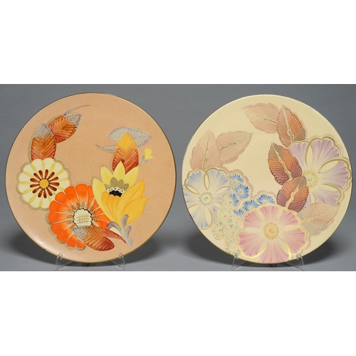 229 - TWO SIMILAR ART DECO A E GRAY & CO. EARTHENWARE WALL PLAQUES, C1930, 34CM DIAM, PRINTED MARK (ON... 