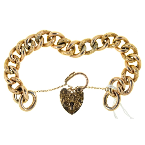 43 - A GOLD CURB BRACELET AND PADLOCK, 18.5CM L, EARLY 20TH C, MARKED 9CT