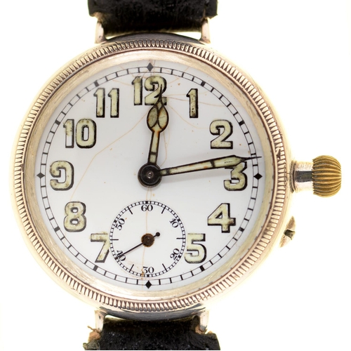 70 - A SWISS SILVER WRISTWATCH WITH MILLED BEZEL, THE ENAMELLED DIAL WITH LUMINESCENT CHAPTERS, FIFTEEN J... 