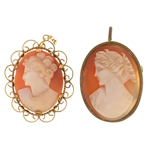 85 - A CAMEO BROOCH, THE OVAL SHELL CARVED WITH THE HEAD OF A LADY, IN 9CT GOLD, 33MM, BIRMINGHAM 1956, 6... 
