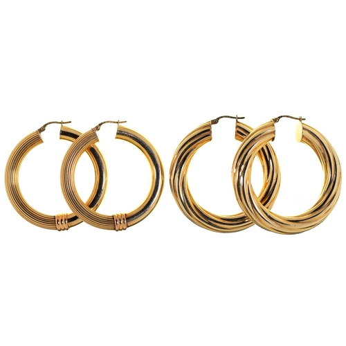 89 - A PAIR OF 9CT GOLD HOOP EARRINGS, 44MM, IMPORT MARKED SHEFFIELD 1994 AND A PAIR OF SIMILAR GOLD EARR... 