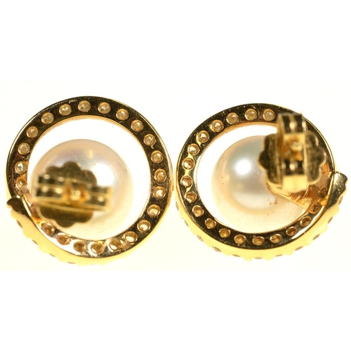 102 - A DIAMOND AND CULTURED PEARL RING AND PAIR OF SIMILAR EARRINGS, THE RING WITH 12MM CULTURED PEARL IN... 