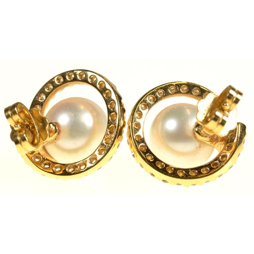 102 - A DIAMOND AND CULTURED PEARL RING AND PAIR OF SIMILAR EARRINGS, THE RING WITH 12MM CULTURED PEARL IN... 