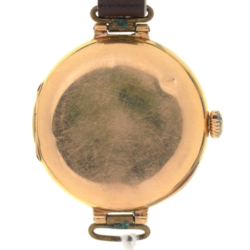 63 - A 18CT GOLD LONGINES LADY'S WRISTWATCH, C1920,  WITH ENAMEL DIAL AND GOLD CUVETTE, 29MM, SWISS CONTR... 