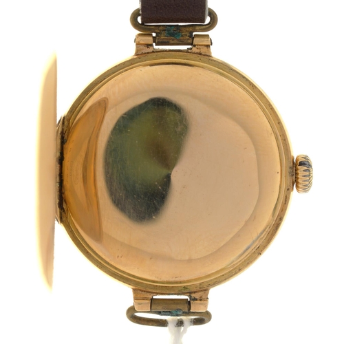 63 - A 18CT GOLD LONGINES LADY'S WRISTWATCH, C1920,  WITH ENAMEL DIAL AND GOLD CUVETTE, 29MM, SWISS CONTR... 