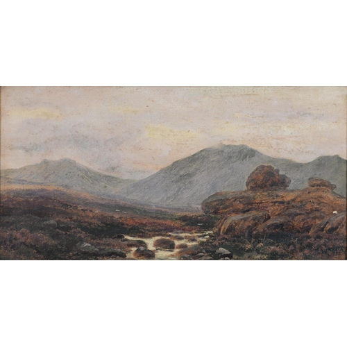 672 - EDGAR LONGSTAFFE (1852-1933) - FIGURE ON A PATH ACROSS A HEATH; MOUNTAINOUS LANDSCAPE, TWO, BOTH SIG... 