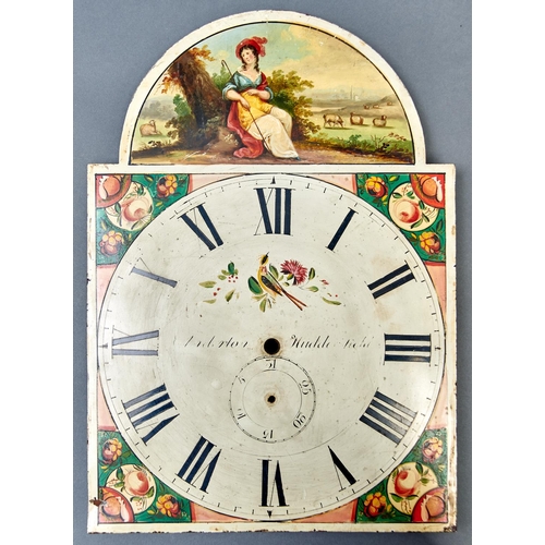 1201 - A Victorian break arched and painted longcase clock dial, mid 19th c, inscribed Anderton Huddersfiel... 