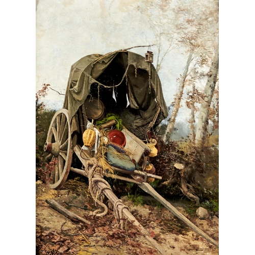 1239 - Fritz Willhelm Rabending (1862 - 1929) - An Abandoned Wagon, signed with initials and dated Jan '84,... 