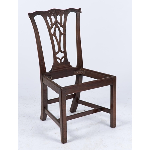 1545 - A set of six mahogany dining chairs, c1880, in George II style, foliate carved serpentine cresting r... 