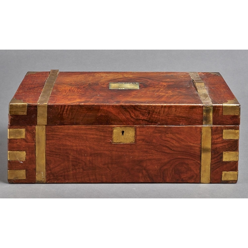 1054 - A Victorian brass bound walnut writing box, 51cm w