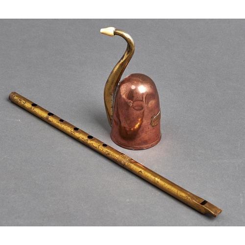 1063 -  A copper and brass ear trumpet, S Maw, Son & Thompson, London  with cracked ivory ear piece,  1... 