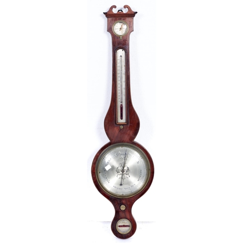 1181A - A Victorian inlaid mahogany barometer, with silvered dial, 97cm