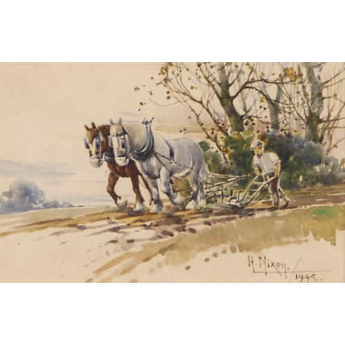 1285 - Harry Nixon (1886-1955, Royal Doulton artist) - The Plough Team, signed and dated 1945, watercolour,... 