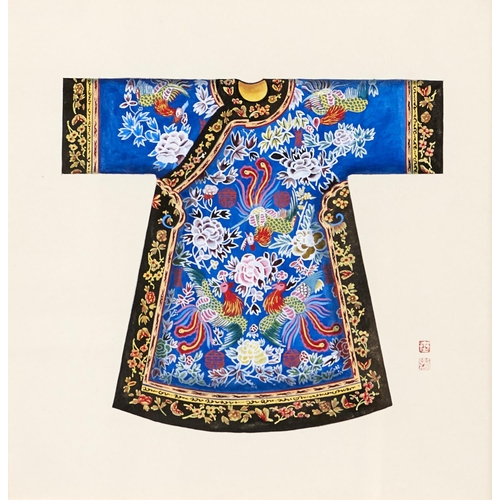 1325 - Chinese School, 20th c - Mandarin Robes, a pair, gouache on paper, with red seal, 30 x 30cm (2)... 