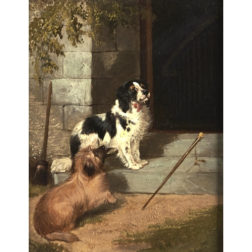 1352 - English School, 19th c - Waiting for Master, indistinctly signed, oil on panel, 22.5 x 17cm... 