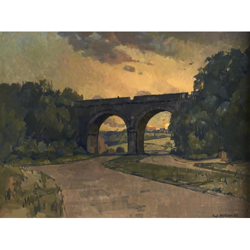 1370 - Hugh Ralph Micklem (1918-2009) - The Viaduct, signed and dated '82, oil on hardboard, 59 x 80cm... 