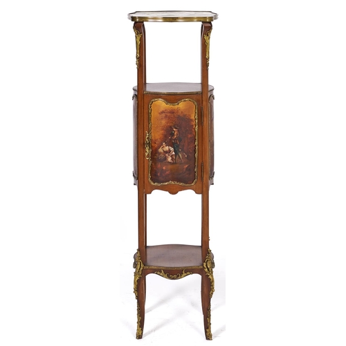 1502 - A Louis XV style giltmetal mounted kingwood etagere, with marble top, 121cm h; 34 x 34cm... 