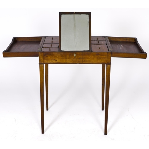 1514 - A George III mahogany dressing table, c1800, the top hinged at the sides revealing an interior with ... 