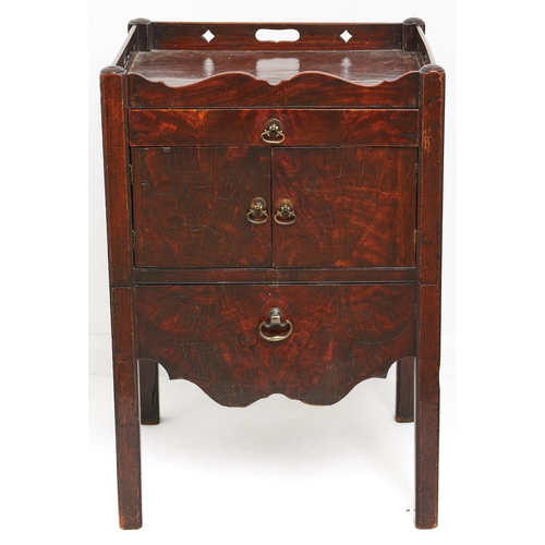 1601 - A George III mahogany tray top commode, c1800, with pierced gallery and drop drawers, 79cm h; 45 x 5... 