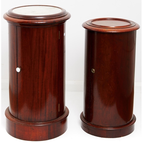 1602 - Two Victorian mahogany cylindrical pot cupboards, late 19th c, with panelled or marble inset top, on... 