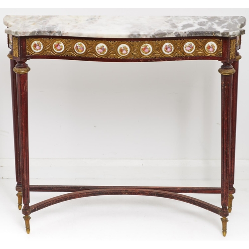 1608 - A giltmetal mounted mahogany-stained serpentine side table, late 20th c, in Louis XVI style, with ma... 