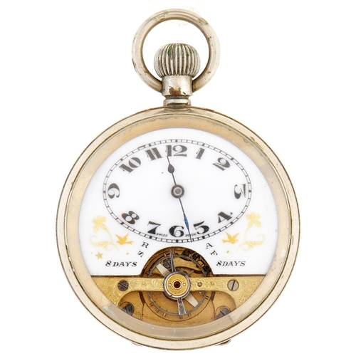 261 - A Swiss nickel plated keyless Hebdomas watch, with enamel dial, in plain case