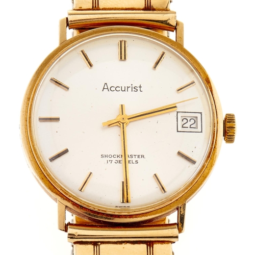 266 - An Accurist 9ct gold gentleman's wristwatch, Shockmaster, with date and gold plated expanding bracel... 