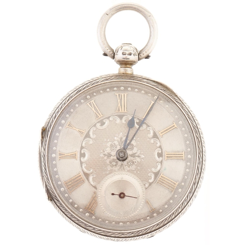 293 - A Victorian silver lever watch, J Eldon & Son, London, No 21699, with silver dial in decorated c... 