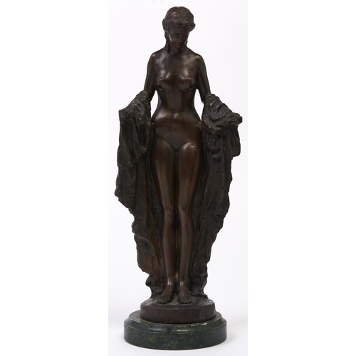 489 - A bronze patinated brass sculpture of a woman, after Rubin, 47cm h overall