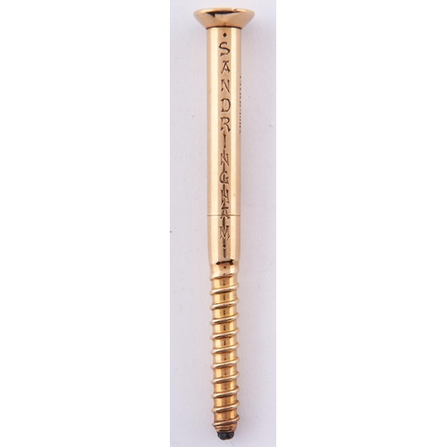 616 - Royal. A Victorian gold woodscrew novelty propelling pencil, Walter Thornhill & Co, dated 1877, ... 