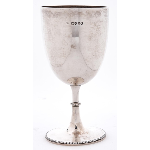 736 - A Victorian silver goblet, on beaded foot, 17cm h, by William Sutton & Son, London 1863, 7ozs 10... 