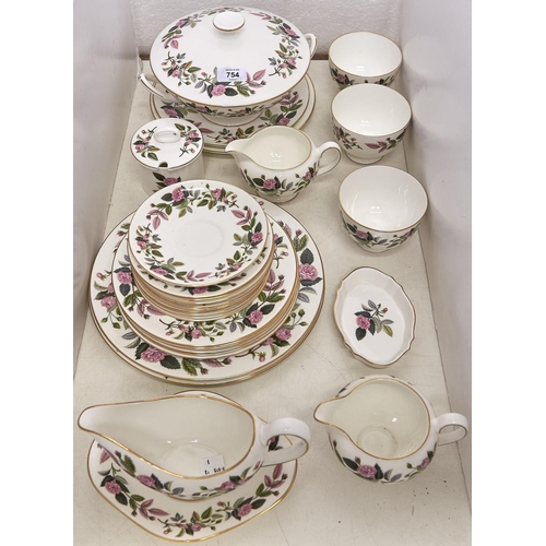 754 - A Wedgwood Hathaway Rose pattern part service, comprising two handled circular tureen and cover and ... 