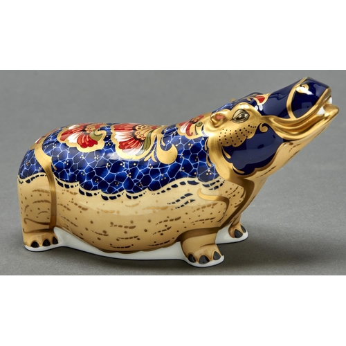 808 - A Royal Crown Derby Hippopotamus paperweight, 20.5cm l, printed mark