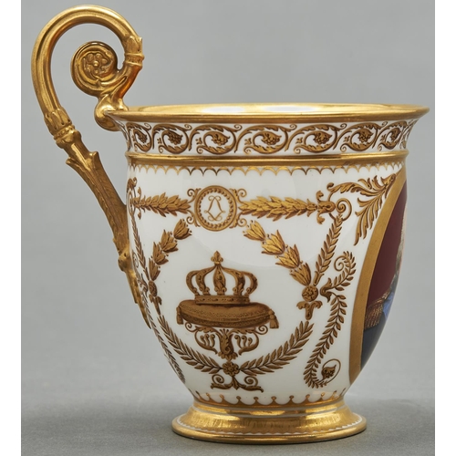 871 - A Sevres cup, tasse a chocolat 'AB', c1820, painted by [Abraham] Constantin, signed, with Louis XVII... 