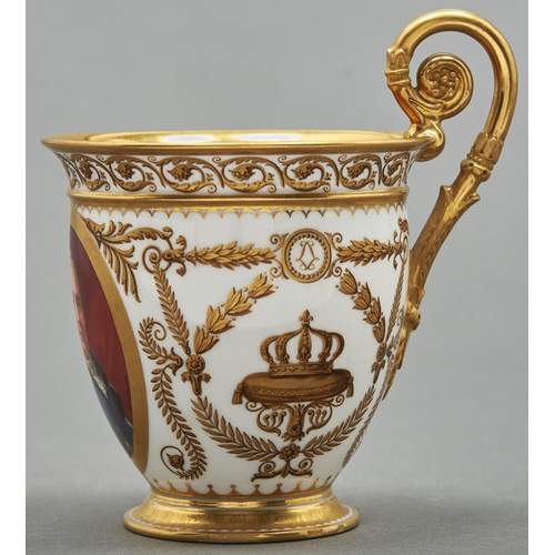 871 - A Sevres cup, tasse a chocolat 'AB', c1820, painted by [Abraham] Constantin, signed, with Louis XVII... 