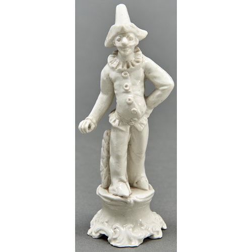 895 - A Continental glazed porcelain commedia dell'arte figure of Pulcinella, 19th c, 16.5cm h... 