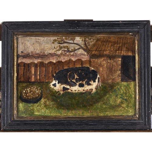1293 - British Naive Artist - A Fat Pig, with signature S HEEP and inscribed, oil on panel, 17 x 25cm... 