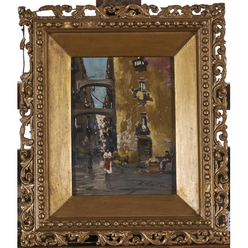 1296 - Italian School, 19th / 20th c - A Neapolitan Flower Seller, indistinctly signed (in red), oil on can... 