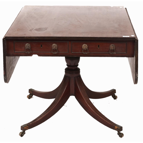 1541 - A Regency mahogany sofa table, c1820, the rectangular top with pair of rounded rectangular leaves, t... 