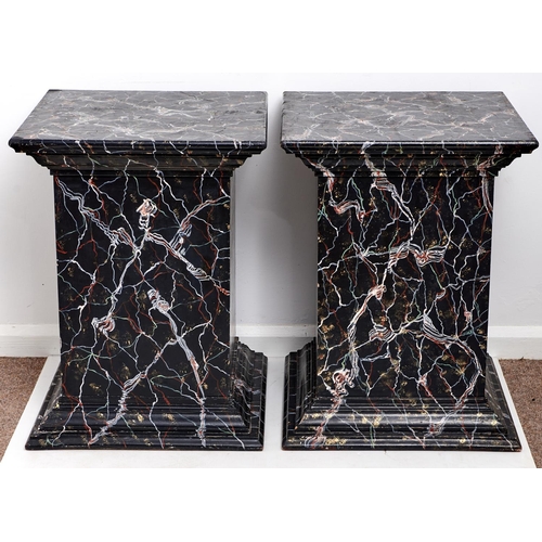1545 - A pair of faux marble pedestals, 20th c, of painted wood, 73cm h; 55 x 55cm