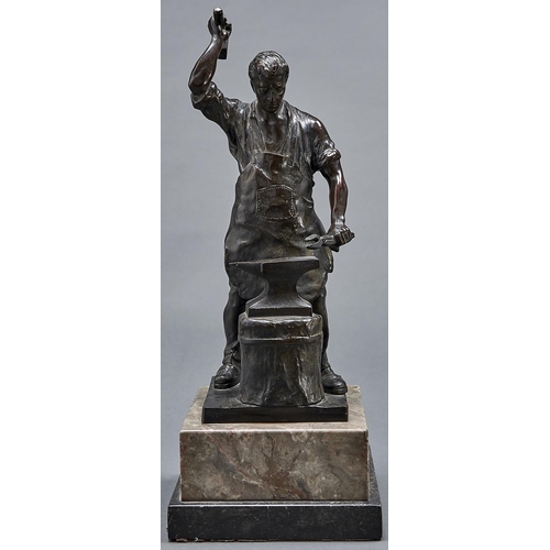 1049 - A German bronze sculpture of a blacksmith, cast from the model by Julius Paul Schmidt-Felling (1835-... 