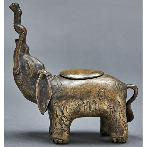 1051 - A  South East Asian bronze censer in the form of an elephant, 19th c or later, 21cm h... 